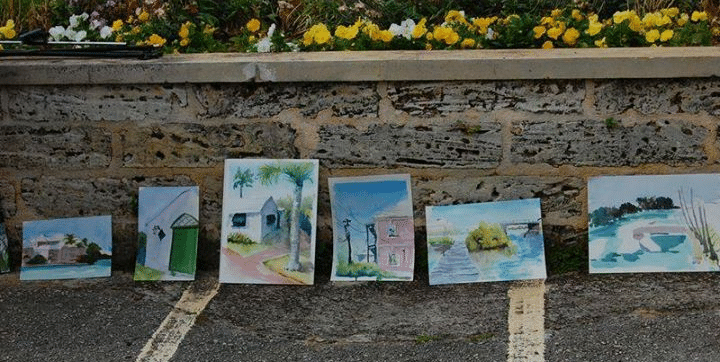 Bermuda Arts Center Painting Display on in Front of Bermuda Stone